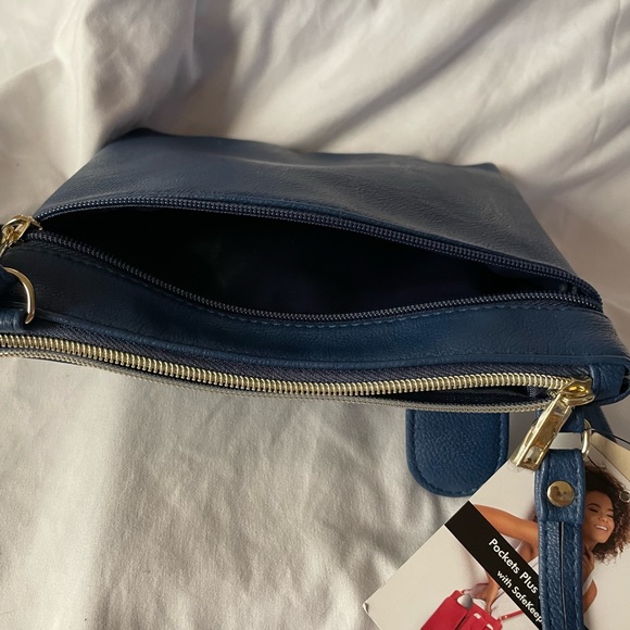 Mundi Pockets Plus Crossbody Bag with SafeKeeper in Navy Blue Vegan Leather - Picture 4 of 13